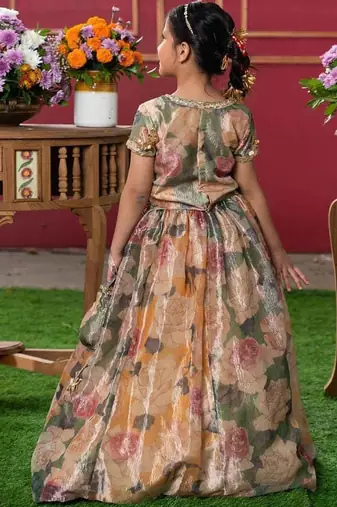 Multicolor Floral Printed Silk Lehenga Set