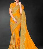 Musturd color zari embroidery work fendy silk designer saree with blouse