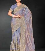 Light purple color zari embroidery work fendy silk designer saree with blouse