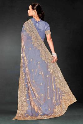 Light purple color zari embroidery work fendy silk blend designer saree with blouse 4