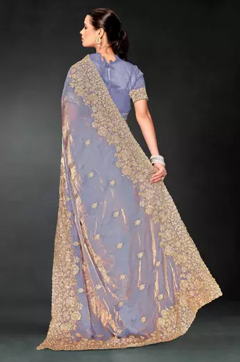 Light purple color zari embroidery work fendy silk blend designer saree with blouse