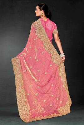 Light pink color zari embroidery work fendy silk blend designer saree with blouse 4