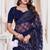Navy blue color resham embroidery work zarkhan diamond work net saree with blouse