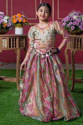 Multicolor Embroidered Silk Lehenga Set