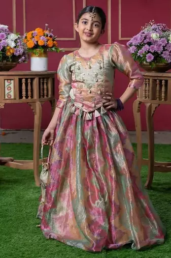 Multicolor Embroidered Silk Lehenga Set