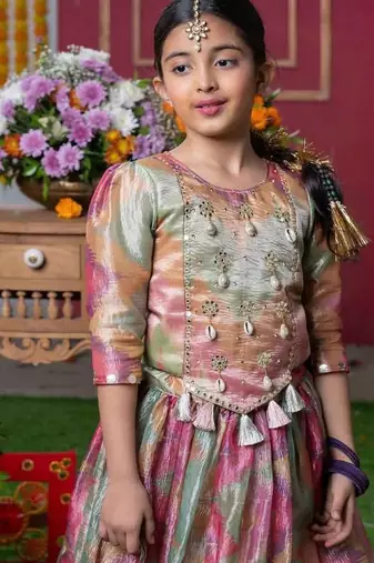 Multicolor Embroidered Silk Lehenga Set