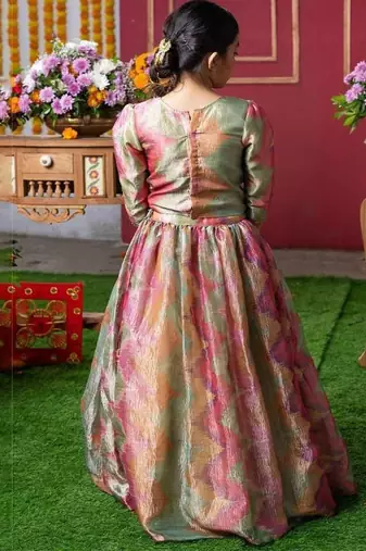Multicolor Embroidered Silk Lehenga Set