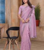 Pink color resham sequence embroidery work zarkhan work gold crush saree with blouse