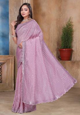 Pink resham sequence embroidery work zarkhan work gold crush saree with blouse 4