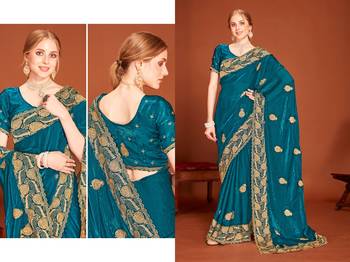 Blue zari embroidery work zarkhan work fendy silk blend saree with blouse 4