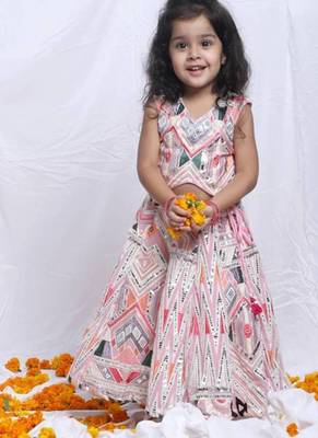 Pink Printed Silk Lehenga Set 1