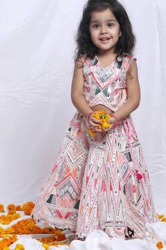 Pink Printed Silk Lehenga Set