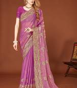 Pink color zari embroidery work zarkhan work fendy silk saree with blouse