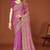 Pink color zari embroidery work zarkhan work fendy silk saree with blouse