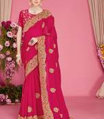 Designer rani heavy zari embroidery zarkan boder silk saree