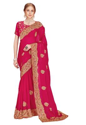 Designer rani heavy zari embroidery zarkan boder silk saree 3