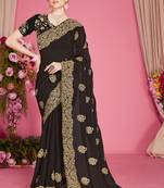 Designer black heavy zari embroidery zarkan boder silk saree
