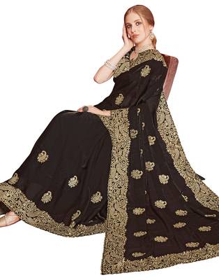 Designer black heavy zari embroidery zarkan boder silk saree 3