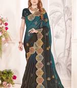 Rama designer zari resham multi embroidery satin silk saree