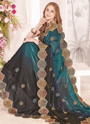 Rama designer zari resham multi embroidery satin silk saree 2