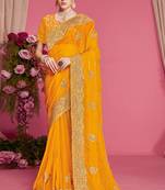 Designer mustard heavy zari embroidery zarkan boder silk saree