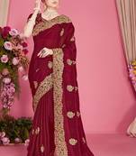 Designer maroon heavy zari embroidery zarkan boder silk saree