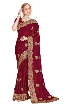 Designer maroon heavy zari embroidery zarkan boder silk saree 3