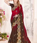 Red designer zari resham multi embroidery satin silk saree