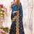 Teal blue designer zari resham multi embroidery satin silk saree