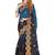 Teal blue designer zari resham multi embroidery satin silk saree