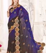 Purple designer zari resham multi embroidery satin silk saree