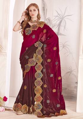 Cherry designer zari resham multi embroidery satin silk saree 1