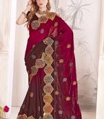 Cherry designer zari resham multi embroidery satin silk saree