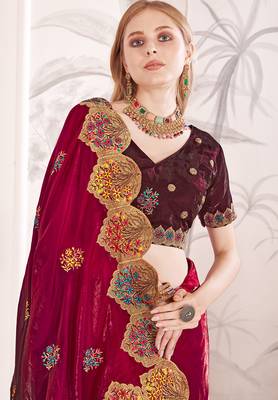Cherry designer zari resham multi embroidery satin silk saree 2