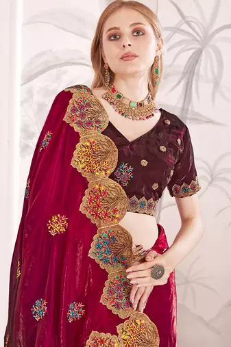 Cherry designer zari resham multi embroidery satin silk saree