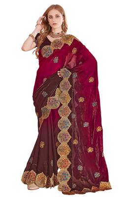 Cherry designer zari resham multi embroidery satin silk saree 3