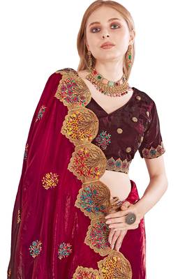 Cherry designer zari resham multi embroidery satin silk saree 4
