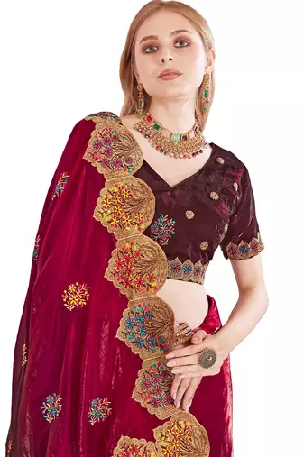 Cherry designer zari resham multi embroidery satin silk saree