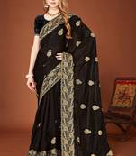 Designer black zari embroidery zarkan work silk saree