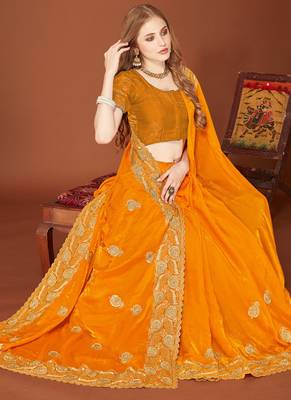 Designer mustard zari embroidery zarkan work silk saree 2