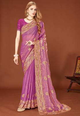 Designer dusty pink zari embroidery zarkan work silk saree 1