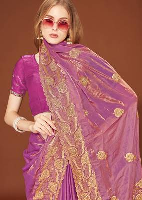Designer dusty pink zari embroidery zarkan work silk saree 2