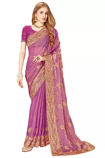 Designer dusty pink zari embroidery zarkan work silk saree