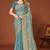 Designer ice blue zari embroidery zarkan work silk saree