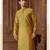 Straight art silk blend strips mehndi green solid collar neck with embroidery kurta payjama