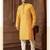 Straight art silk blend strips musturd solid collar neck with embroidery kurta payjama