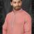 Straight self jacquard peach solid collar neck with embroidery kurta payjama