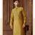 Straight art silk blend strips musturd solid collar neck with embroidery kurta payjama