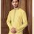 Straight art silk blend strips light yellow solid collar neck with embroidery kurta payjama