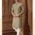 Straight art silk blend strips grey solid collar neck with embroidery kurta payjama